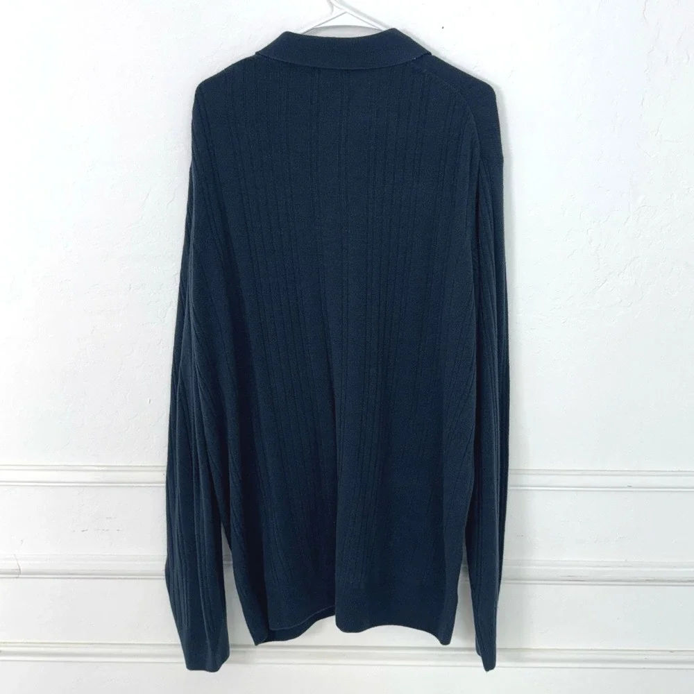 Dockers Polo Sweater Mens 2XLT Navy‎ Blue Ribbed Long Sleeve Knit Button Collar